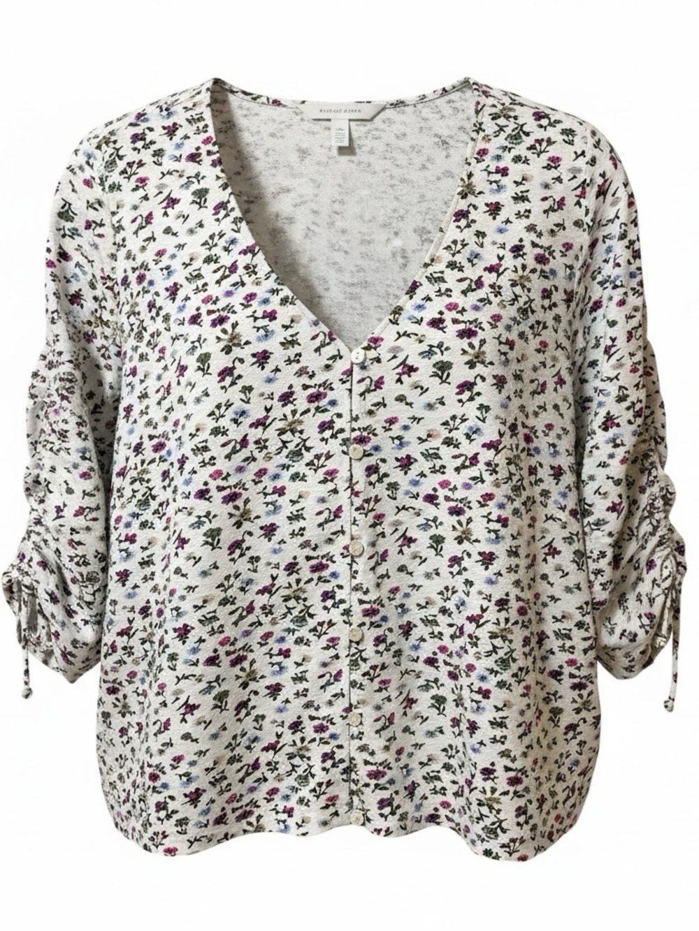 LUCKY BRAND 100% cotton white floral pattern 3/4 sleeve top size Medium